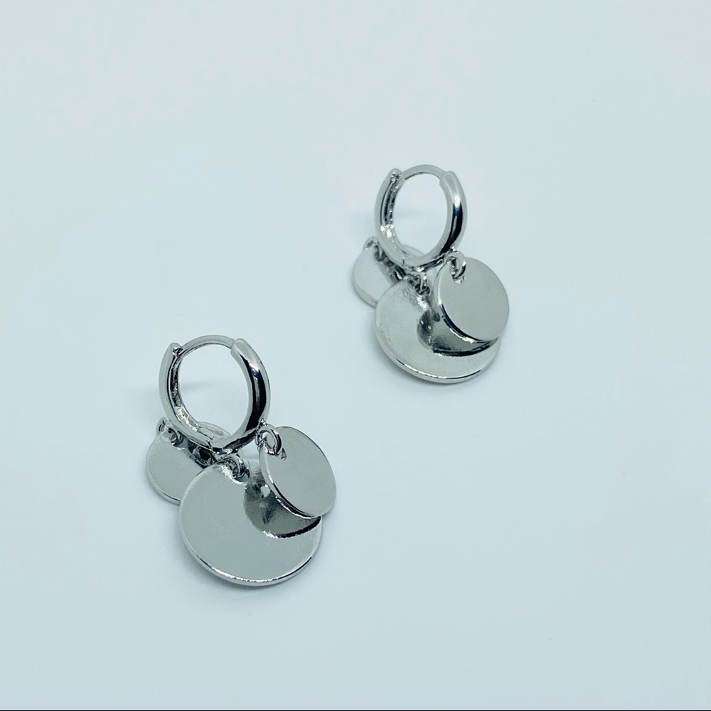 Silver Circle Dangle Huggie Earrings